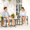Rattan Bistroset, 3 teiliges Gartenmöbel-Set mit 2 Gartenstühlen, Couchtisch, abnehmbar Kissen Hellgrau Bild 2