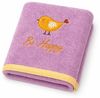 Egeria Handtuch Kinder, Frottier (1-St), Be Happy, Vogel, gelber Vogel auf lila Untergrund Bild 4