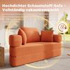 LVHOM Schlafsofa mit 3 Kissen, Klappsofa mit Schlaffunktion, Bodensofa, Schlafcouch aus Cordstoff, 2-Sitzer sofa Loungesofa, Rundsofa 173x176x60 cm, Orange Bild 4
