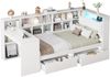 L-förmiges Holz-Plattformbett mit Schreibtisch und Bücherregal Eck-Kapitänsbett mit gepolstertem Kopfteil Schubladen unter dem Bett LED-Licht Weiß 90 x 200 cm Bild 5