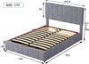 Merax Hydraulisches Polsterbett 140x200 aus Samt Funktionsbett Doppelbett mit Höhenverstellbares Kopfteil & Lattenrost Grau Bild 2