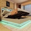 Polsterbett aus Leinen mit LED, Stauraum-Kopfteil & USB-Anschluss, 140x190 cm, Beige, ohne Matratze Bild 2