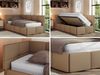 Jugendbett 90x200 ARVO Polsterbett mit Bettkasten, Stauraum & Gasdruckfeder, Modernes Design mit Kopfteil - Braun Kunstleder - Links Seite Bild 2
