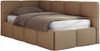 Jugendbett 90x200 ARVO Polsterbett mit Bettkasten, Stauraum & Gasdruckfeder, Modernes Design mit Kopfteil - Braun Kunstleder - Links Seite Bild 5