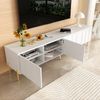 Merax Weißes TV-Schrank, 190 cm lang x 38 cm breit x 48 cm hoch, goldene Tischbeine, gerilltes Türdesign Bild 3