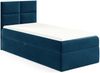 MEBLINI Kinderbett mit Bettkasten MINO 3 90x200 Links – H3/Blau Samt Gepolstert Einzelbett mit Matratze - Polsterbett mit Stauraum - Bett mit Kopfteil – Stauraumbett Bild 1