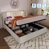 Polsterbett Doppelbett Leselicht mit Ladefunktion Kopfteil Stauraum Bettgestell Leinenmaterial Jugendbett 140x200 mit lattenrost,Natürlich(Ohne Matratze) Bild 2