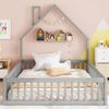 Polsterbett,Kinderbett mit Schornsteinform Bett mit Lattenrost (ohne Matratze) Minimalistischer Stil,Kiefernholz,Grau,140 x 190 cm Bild 2
