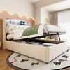 Merax Kinder Polsterbett 90x200, Samt Einzelbett Multifunktionsbett mit Stauraum mit LED und USB Beige Bild 2