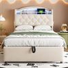 Merax Kinder Polsterbett 90x200, Samt Einzelbett Multifunktionsbett mit Stauraum mit LED und USB Beige Bild 5