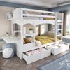 Merax Etagenbett 90*200 cm, Doppelbett, multifunktionales Kinderbett, mit klappbarem Schreibtisch und Regal, mit Leiter und 2 Schubladen, weiß Bild 3