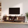TV-Schrank 180 cm in dunkler Holzoptik mit Rattantüren und vier Schubladen Bild 3