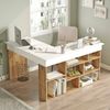 Dmora Schreibtisch Altin, Mehrzweckschreibtisch, Bürotisch für PC, Eckschreibtisch, 129x120h72 cm, Eiche und Weiß Bild 2