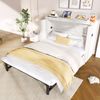 Schrankbett,Mit einer Schublade Mobiles Schrankbett mit Ablagefach am Bett mit USB- und Typ-C-Anschlüssen Umbaubares Plattformbett Ohne Matratze,Leinen,Beige,140x200 cm Bild 4