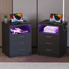 oyajia Nachttisch Nachtschrank mit 2/3 Schubladen, Beistelltisch mit Ladestation und LED (1-st RGB Nachttisch mit Schubladen und Ladestation), Nachttisch mit Schubladen, Einstellbare Farben, Type-C, USB-Anschlüsse Bild 3