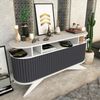 Dmora Kommode Joy, Wohnzimmerbuffet, Wohnzimmer-Sideboard, Moderne Küchen-Speisekammer, 150x43h75 cm, Weiß und Anthrazit Bild 2