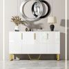 Hochglanz-Sideboard, 4 Türen, Metallgriffe und -beine, geometrisches Design in Weiß, 140L*40B*80H Bild 2