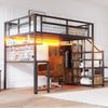 Novelux Metall Hochbett 140x200 cm mit Schreibtisch, Schrank & Treppenregal - Multifunktionales Eisenbett Schwarz, inkl, LED-Lichtleiste und Steckdose Bild 3