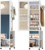 Schmuckschrank, Schmuck Spiegelschrank, schmuck spiegelschrank stehendstehender Schmuck-Organizer mit 1 Kleiderständer, 3-stufige Ablageflächen mit 4 Kleiderhaken, Weiß und Beige Bild 2