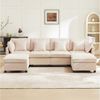 Merax Ecksofa U-förmiges Sofa aus Chenille-Stoff, 1 Teile, Modulares Couch Chenille-Sofa mit 2 abnehmbarem Fußhocker und 6 Kissen Bild 2