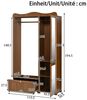 KLAM HOME Garderobenschrank Garderobenschrank Eiche mit Ganzkörperspiegel & Offenem Kleiderständer (Kompaktgarderobe mit Schublade & 2 Türen, Geräuscharme Beschläge) Stauraummöbel für Schlafzimmer & Flur, Elegantes Design Bild 3