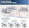 MeXo Gartenlounge-Set Gartenmöbel Set 4-5 Personen Aluminium Wetterfest, (weiß, harmonieren mit Licht bei Nacht, 4-tlg, Passt zum skandinavischen, mediterranen oder minimalistischen Stil), 12cm Deluxe Relax-Sitzkissen, Terrassenmöbel Set mit Tisch Bild 3