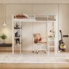 Hochbett mit Schreibtisch & 3 Ablagen, Metall/MDF, 90x200 cm, Weiß, ohne Matratze Bild 3