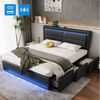 Flieks Polsterbett, LED Hydraulisches Doppelbett 180x200cm mit 3 Schubladen USB-Anschluss Bild 2