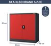 Aktenschrank abschließbar BEATA - 3 Ebenen verstellbar, Flügeltüren | Metallschrank Werkstatt Mehrzweckschrank Büroschrank aus Stahl Werkzeugschrank, 93x90x40cm Anthrazit-Rot Bild 2