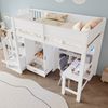 Merax Kinderbett 90x200cm Hochbett Jugendbett Einzelbett mit Schreibtisch und Regal, Kleiderschrank, Stauraumtreppe und LED-Leuchten, weiß Bild 5