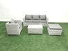 Fimous Polyrattan Gartenmöbel Set mit 3-Sitzer Sofa Sessel Rechteckiger Couchtisch 2 Großer Hockern Hellgrau gemischt 5-Sitzer Bild 2