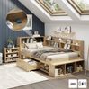 Kinderbett 90x200 cm mit Stauraum und Regalen – Einzelbett aus Plywood in Natur Bild 2