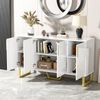 Sideboard MDF in Weiß Hochglanz mit 4 Türen, Metallgriffen und Metallgestell, 140x40x80 cm Bild 4