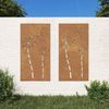 DESIGN IN 2-tlg. Garten-Wanddeko 105x55 cm Cortenstahl Blumen-Design Bild 1