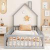 Kinderbett 90×200 cm mit Rausfallschutz und Schornstein-Design, Grau, ohne Matratze Bild 3
