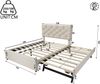 Merax Polsterbett 140x200cm mit Ausziehbett, Doppelbett Jugendbett Kinderbett mit Lattenrost, Holzbett Funktionsbett Tagesbett, Samt, Beige Bild 4