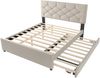 Merax Polsterbett 140x200cm mit Ausziehbett, Doppelbett Jugendbett Kinderbett mit Lattenrost, Holzbett Funktionsbett Tagesbett, Samt, Beige Bild 5