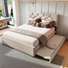 Merax Polsterbett 140x200cm mit Ausziehbett, Doppelbett Jugendbett Kinderbett mit Lattenrost, Holzbett Funktionsbett Tagesbett, Samt, Beige Bild 2