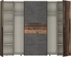 Forte NARAGO Kleiderschrank 270, rustikaler Dreh-/Schwebetürenschrank, 4-türig, geräumig, Holzwerkstoff, Old Wood Vintage Holzdekor / Betonoptik Grau, 270,3 cm breit x 210,5 cm hoch x 61,2 cm tief Bild 4