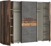 Forte NARAGO Kleiderschrank 270, rustikaler Dreh-/Schwebetürenschrank, 4-türig, geräumig, Holzwerkstoff, Old Wood Vintage Holzdekor / Betonoptik Grau, 270,3 cm breit x 210,5 cm hoch x 61,2 cm tief Bild 5