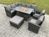 Fimous 9 Sitzer Outdoor Rattan Gartenmöbel-Set Ecksofa Gas Feuertisch Sets mit Großer Fußhocker 2 Sesseln Dunkelgrau gemischt Bild 2
