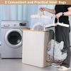 Wäschekorb 150L XL 2 Fächer Bambusgriff Deckel Beige Laundry Baskets Bild 4