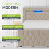 Juskys Boxspringbett Leona 140x200 cm - Bett mit LED Beleuchtung, Topper & H4 Federkern Matratzen - Einzelbett Beige mit Samt und Steppung Bild 5