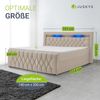 Juskys Boxspringbett Leona 140x200 cm - Bett mit LED Beleuchtung, Topper & H4 Federkern Matratzen - Einzelbett Beige mit Samt und Steppung Bild 3
