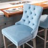 Barhocker Samt Hellblau, Buchenholzbeine, mit Rückenlehne, 2er-Set,H 103.5 x T 49.5 x B 60 cm Bild 4