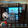 Hochbett mit RGB LED-Streifen, Schreibtisch, Bücherregal, Lattenrost, Treppe, Rausfallschutz, 90x200cm, Metallbett, Kinderbett Bild 5