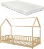 Hausbett Hesel, Kinderbett, Lattenrost und Matratze, Holzoptik, 90x200 cm Bild 2