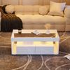 Couchtisch Hochglanzweiß mit LED, 2 Schubladen, App-Steuerung, gehärtetes Glas, Regale, Wohnzimmermöbel Bild 3