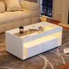 Couchtisch Hochglanzweiß mit LED, 2 Schubladen, App-Steuerung, gehärtetes Glas, Regale, Wohnzimmermöbel Bild 2