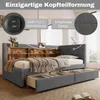 Stauraumbett mit Schubladen, Lattenrost, Regal, USB und Type-C Anschluss, 90x200 cm, Einzelbett, Polsterbett, Leinen Bild 3